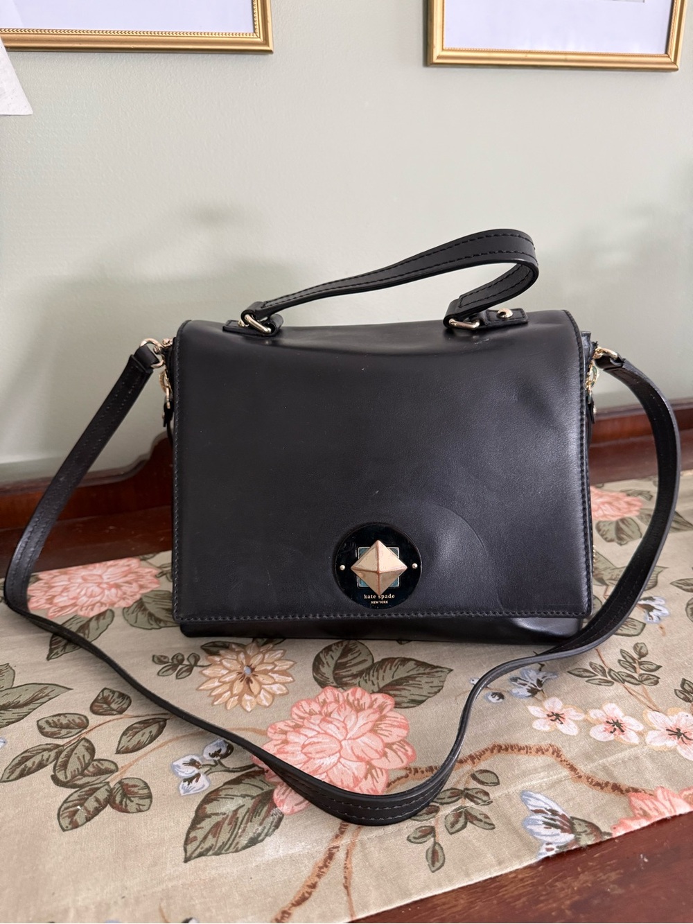 kate spade Black Leather Shoulder Bag with Top Handle
